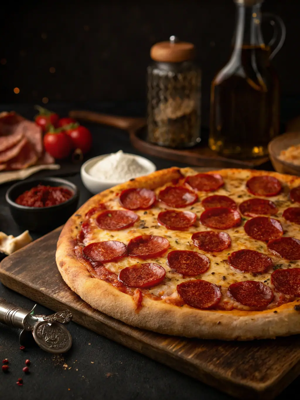 A mouthwatering image of a Meat Lovers pizza, featuring a variety of meats such as sausage, bacon, and ham, generously layered on a cheese-covered crust.